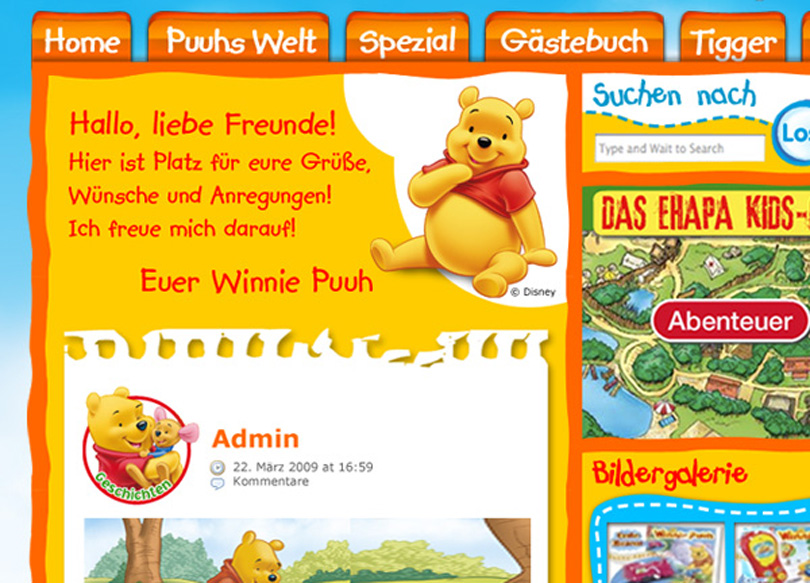 Miniwebsite zum Winnie Puuh-Magazin